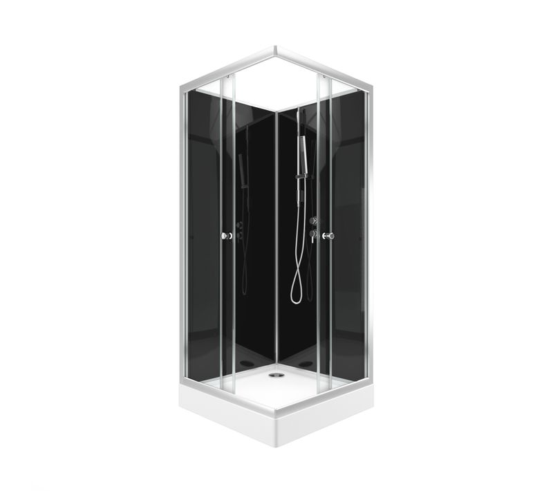 Cabine De Douche Carrée Avec Portes Coulissantes En Verre Trempé - 195x80x80 Cm - Noir