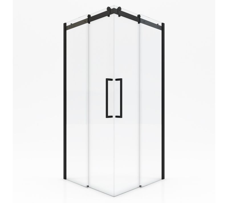 Paroi Porte De Douche Type Industriel Ouverture D'angle Profiles Noir Mat - Verre Trempe 8mm