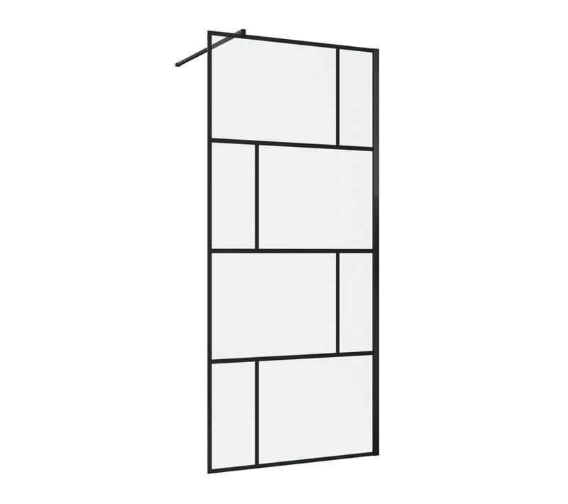 Paroi De Douche à L'italienne Serigraphie Type Brique - 90x195cm - Profile Noir Mat - Verre 5mm