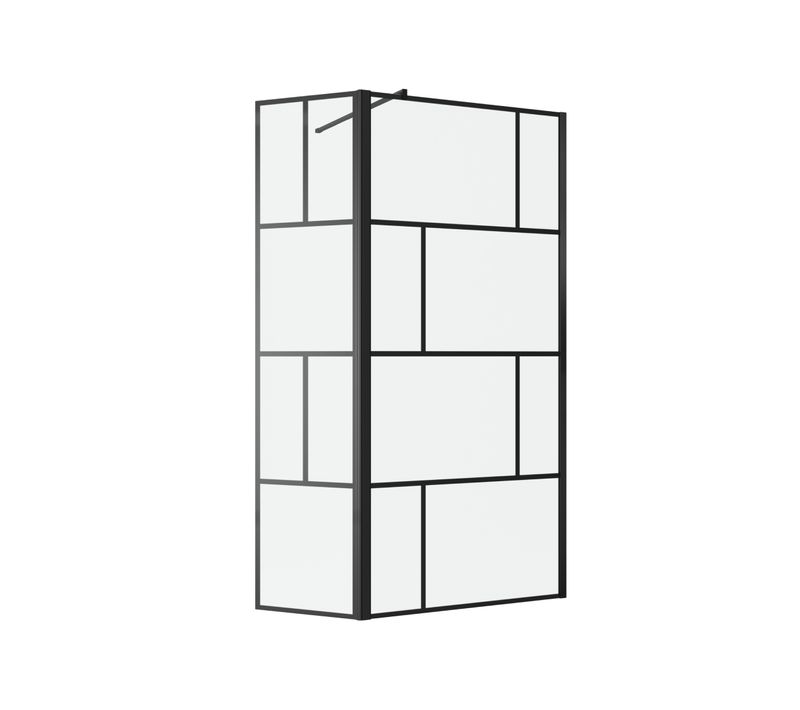 Paroi De Douche Avec Pivot 90+40x195cm - Sérigraphie Type Briques Et Profilés Noir - Dark Blocks