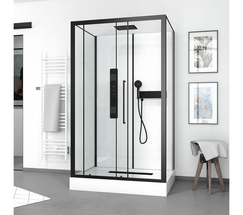 Cabine De Douche Rectangulaire Design Style Industrielle - 115x217x90 Cm - Blanc