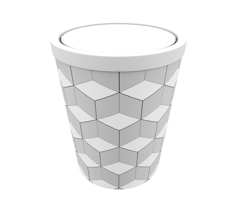 Poubelle Imprimée Géométrie Avec Couvercle Oscillant - D.20 Cmx(h) 24 Cm - Blanc