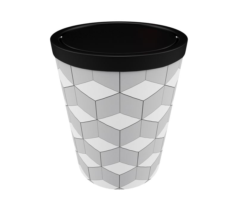 Poubelle Imprimée Géométrie Avec Couvercle Oscillant - D.20 Cmx(h) 24 Cm - Noir