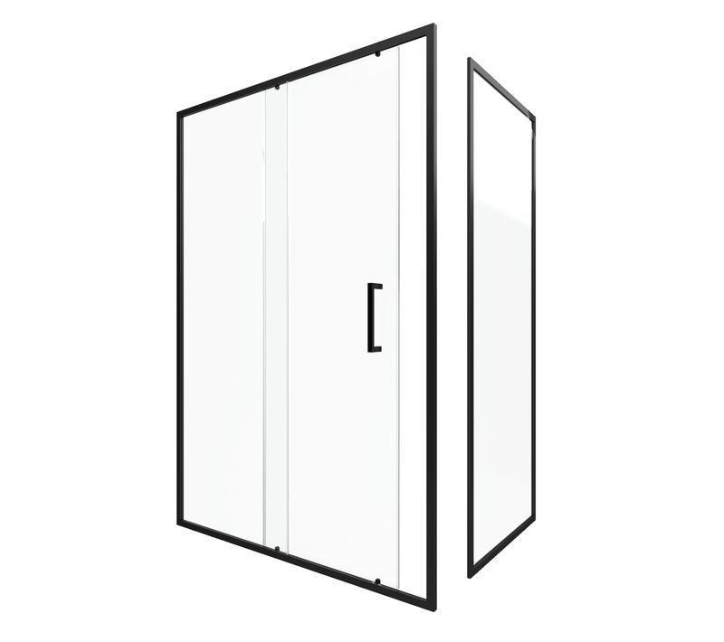Paroi De Douche 1 Porte Coulissante + Retour 140x90x200 Cm - Verre 6 Mm - Profilé Noir - Crush