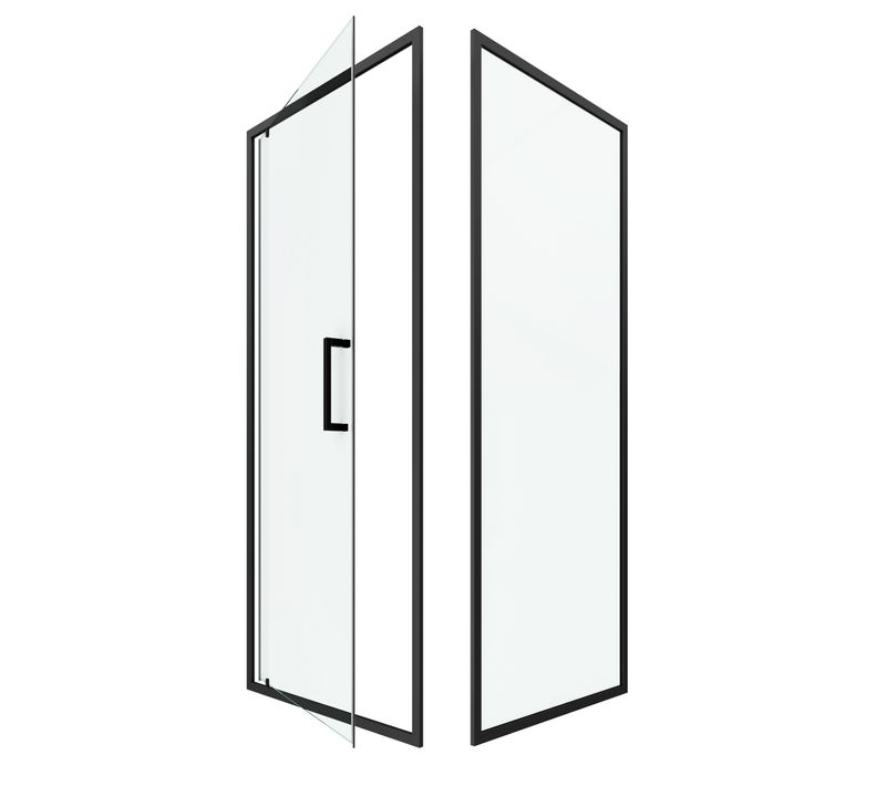 Porte De Douche Pivotante Et Retour 90x90x200 - Profilés Noir Mat - Crush Pivotante