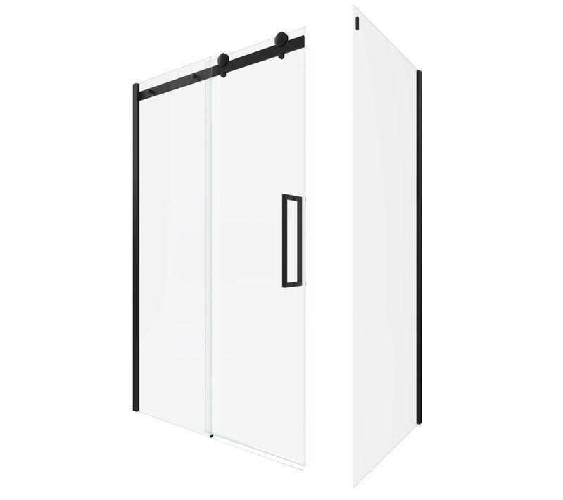 Paroi Porte De Douche Coulissante 140x200 Cm Noir Mat - Rail Soft Close + Retour 80 Cm