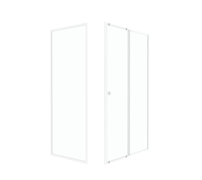 Pack Porte De Douche Coulissante Blanc 120x185cm + Retour 80 Verre Transparent 5mm - Whity Slide 120