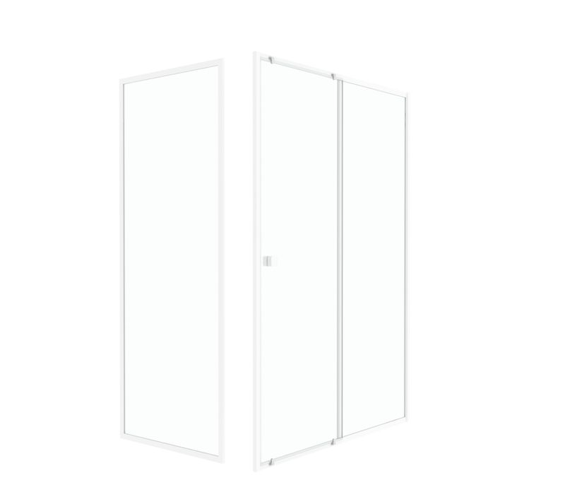 Pack Porte De Douche Coulissante Blanc 140x185cm + Retour 80 Verre Transparent 5mm - Whity Slide