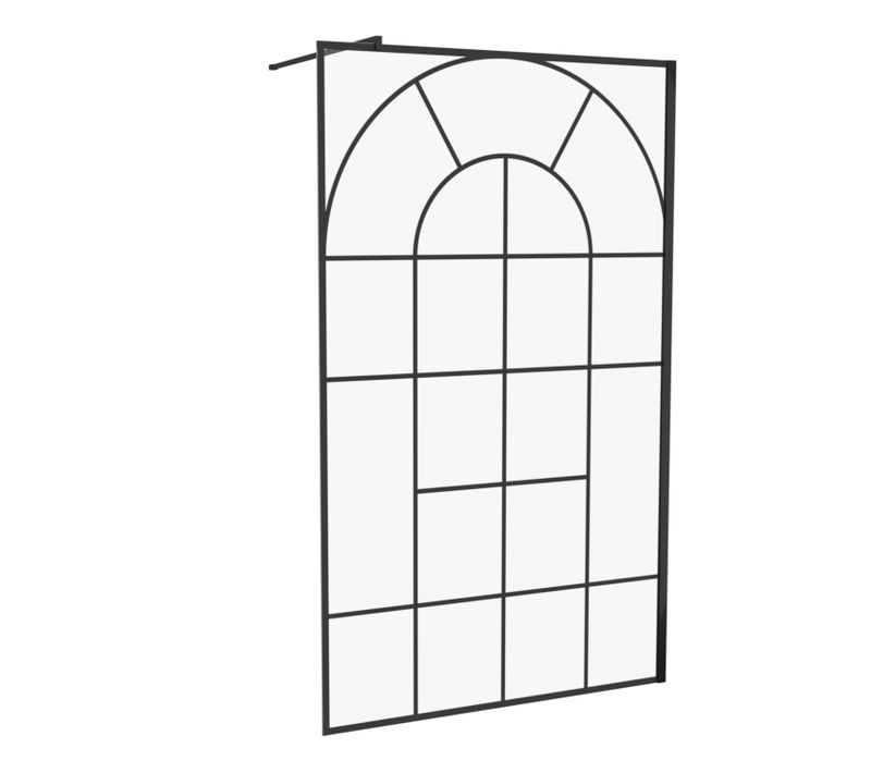 Paroi De Douche Déco 120x195cm Verre 5mm Sérigraphié - Barre De Fixation Noir Mat