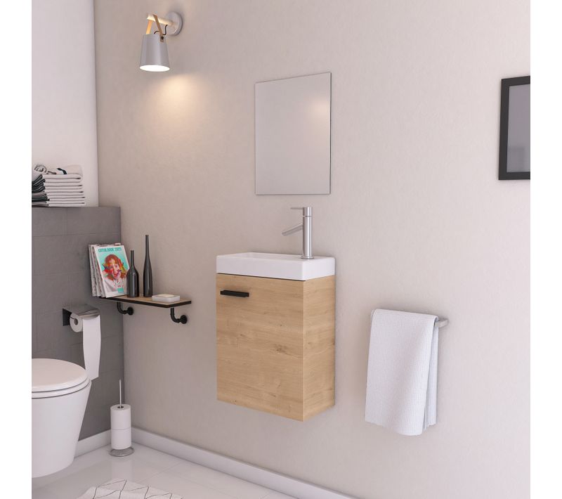 Lave Main Avec Miroir - 50x40 Cm - Naturel