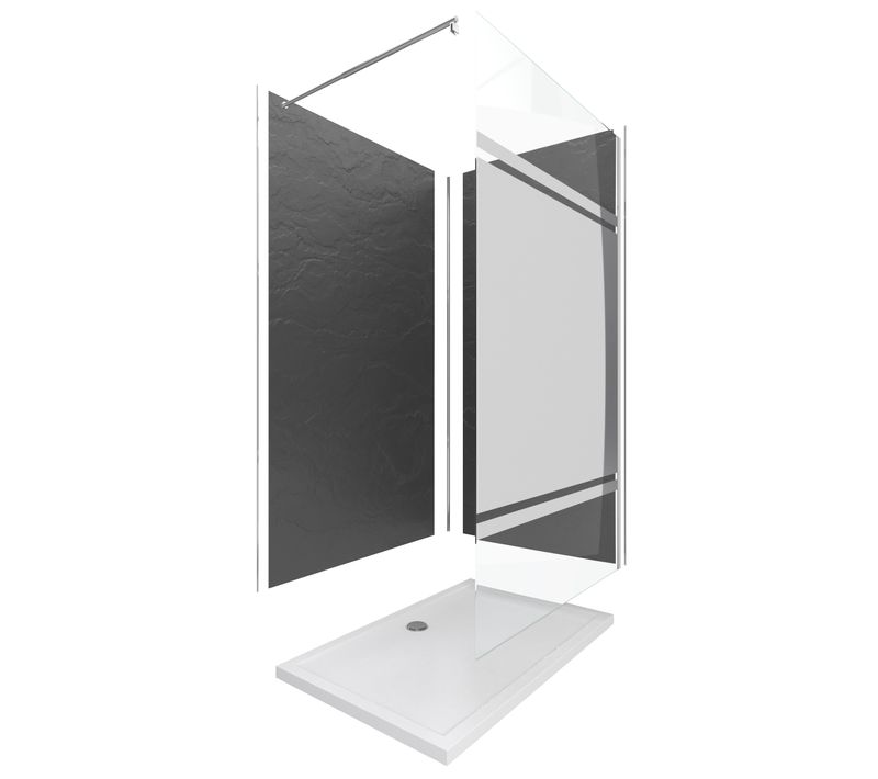 Ensemble Complet Douche à L'italiennne Avec Receveur 90x90 + Paroi Miroir + Panneaux Muraux Ardoise