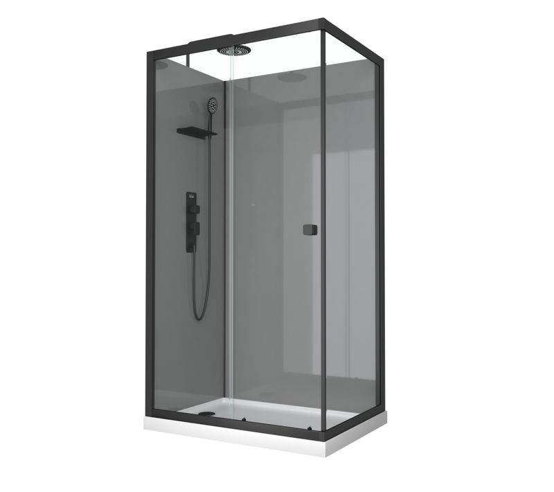 Cabine De Douche Rectangulaire Avec Receveur Bas Et Porte Coulissante - 110x80x230 Cm - Noir
