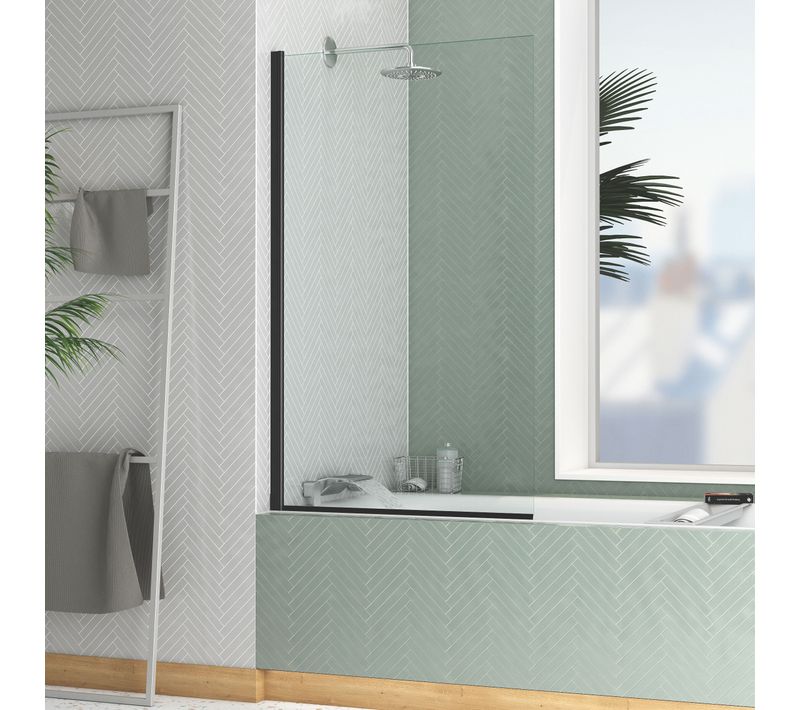 Pare Baignoire Rabattable 80x140cm - Profilé Noir Mat - Verre Trempé 4mm - Elementary