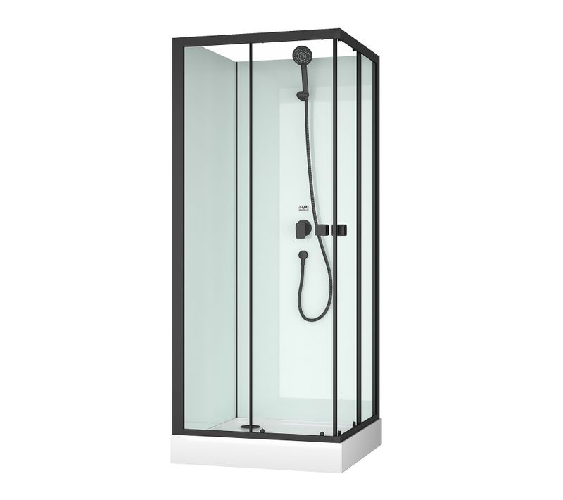 Cabine De Douche Carrée Minimaliste Style Contemporain - 80x192.5x80 Cm - Noir