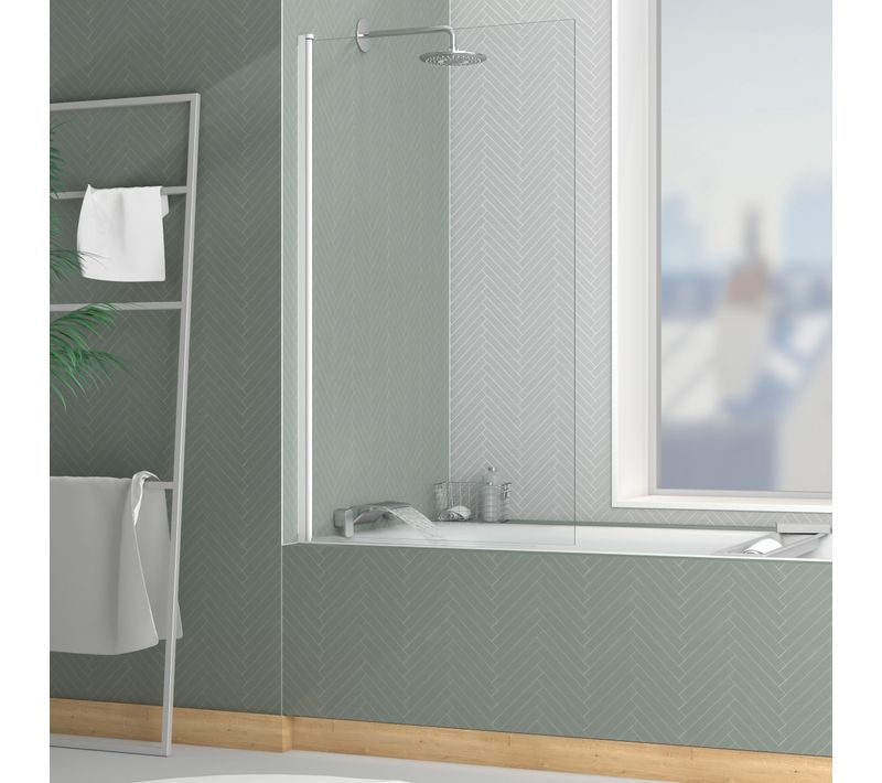 Pare Baignoire Rabattable 80x140cm - Profilé Blanc Mat - Verre Trempé 4mm - Elementary