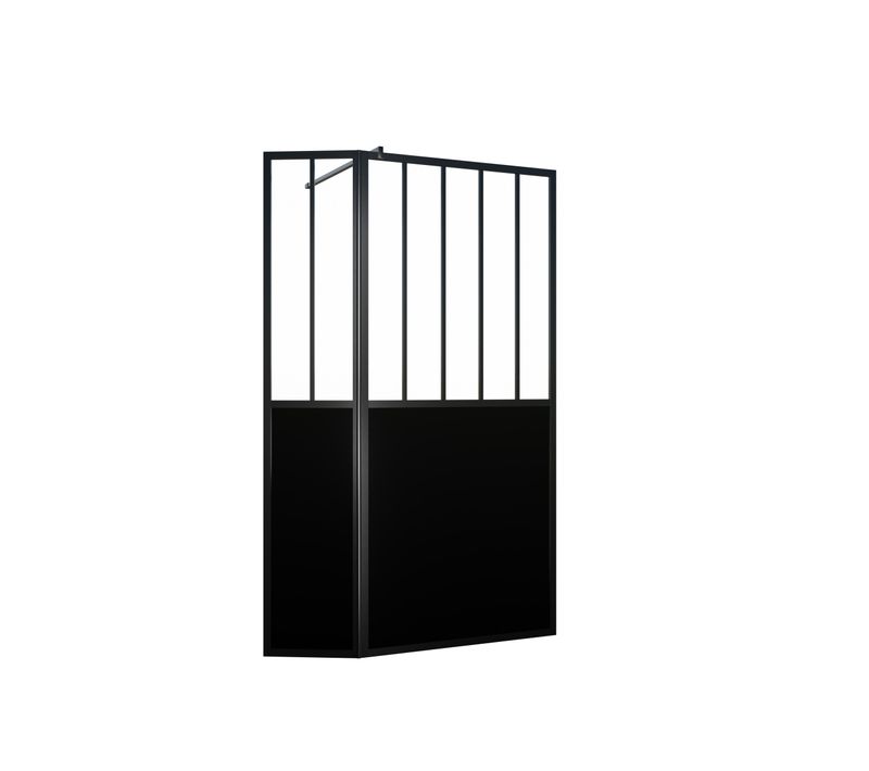 Paroi De Douche Façon Verrière Avec Volet Pivotant - 90+40x200 Cm - Verre Transparent Et Noir