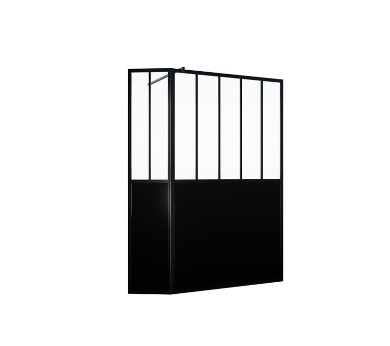 Paroi De Douche Façon Verrière Avec Volet Pivotant - 120+40x200 Cm - Verre Transparent Et Noir