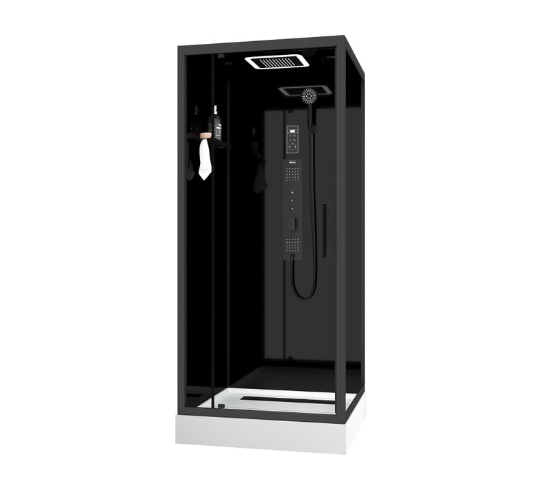 Cabine De Douche Hydromassante Porte Pivotante Et Panneau De Contrôle Tactile - 90x90x218 Cm - Noir