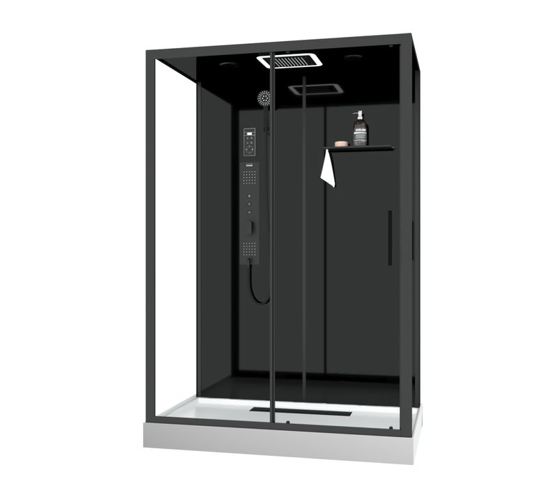 Cabine De Douche Hydromassante 140x85x218 Cm - Porte Coulissante - Fonds et Profilés Noir Mat