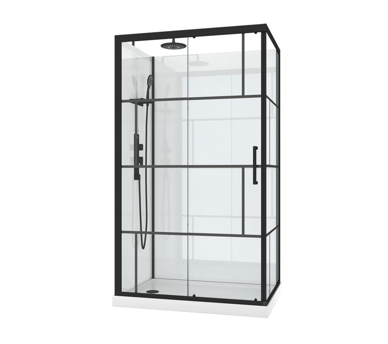 Cabine De Douche Rectangulaire Portes Coulissantes Graphique - 110x80x224 Cm - Noir