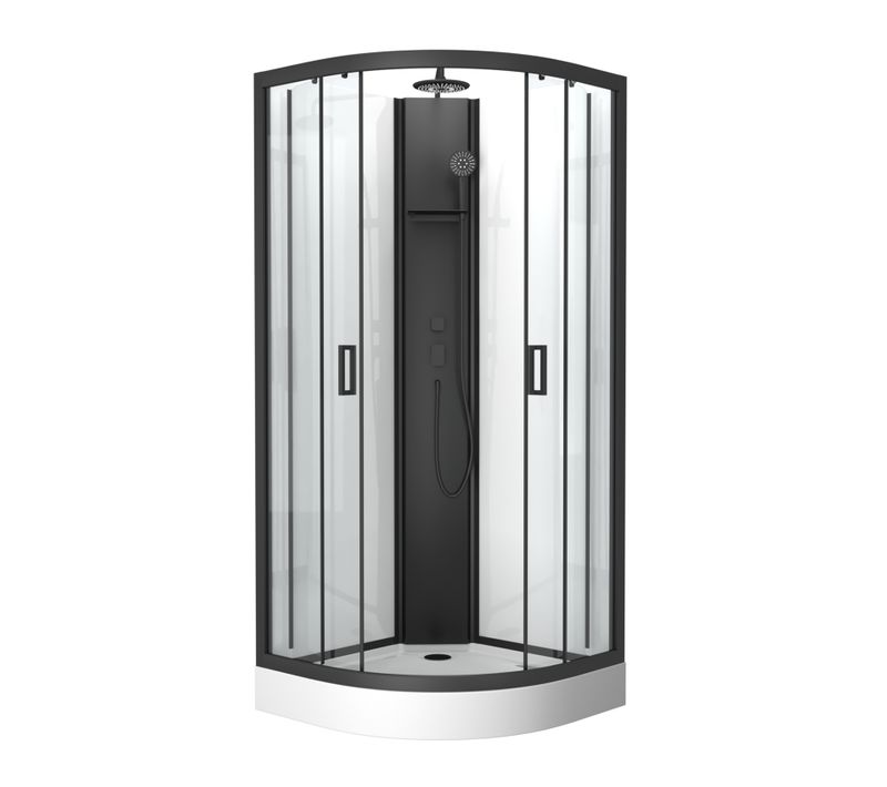 Cabine De Douche 1/4 De Cercle Style Contemporain - 85x 235x85 Cm - Noir
