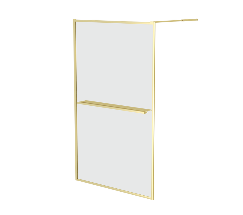 Paroi De Douche Or Doré Brossé 120x200cm - Porte-serviette Et Etagère