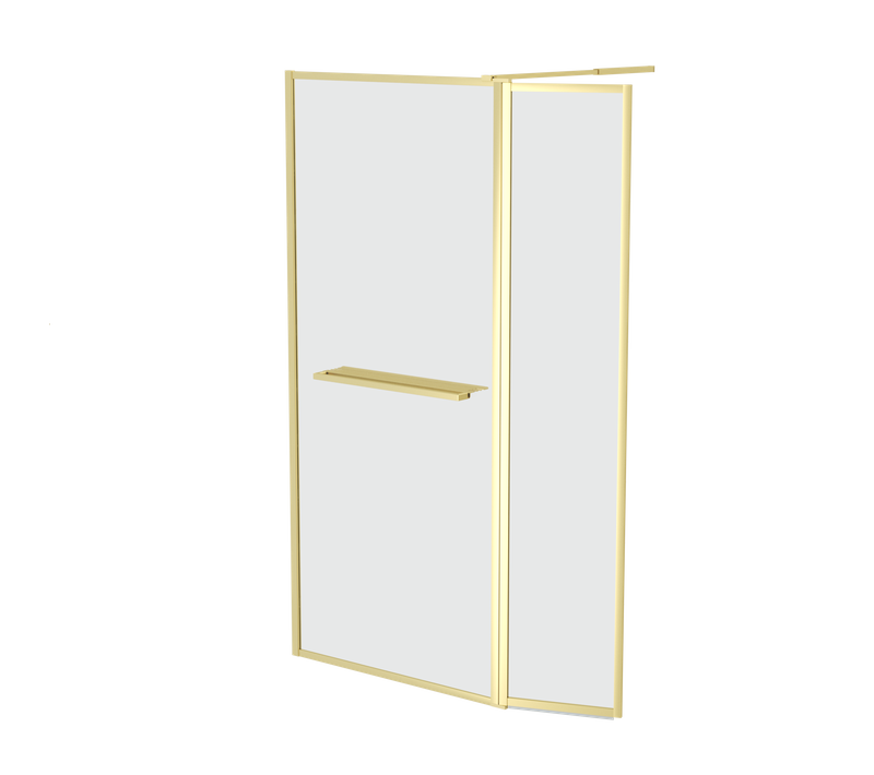 Paroi De Douche Avec Volet Pivotant 90+40x200 Cm - Porte-serviette + Etagère Finition Or Doré Brossé