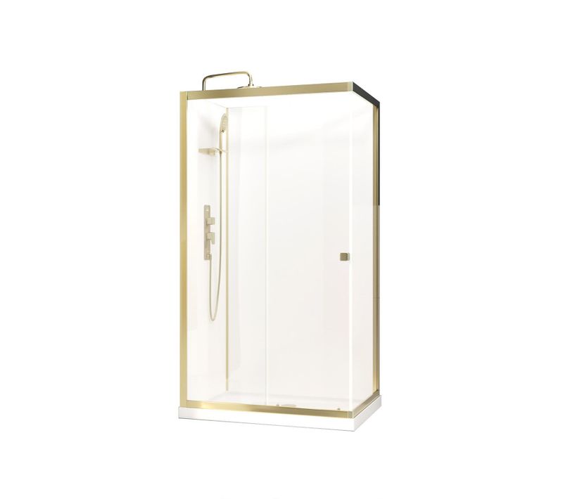 Cabine De Douche Rectangulaire Avec Receveur Bas Et Porte Coulissante - 110x80x230 Cm - Doré