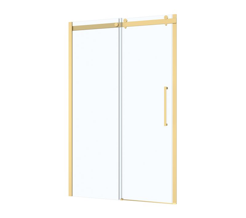 Porte De Douche Coulissante Type Industriel 120x200 Cm - Finition Or Doré Brossé - Verre Trempé 6 Mm
