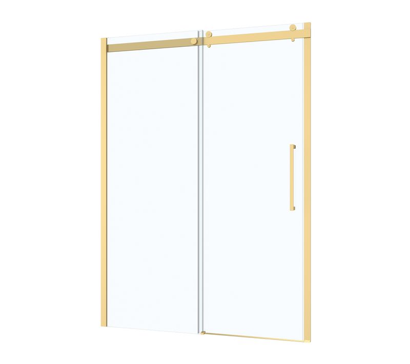 Porte De Douche Coulissante Type Industriel 140x200 Cm - Finition Or Doré Brossé - Verre Trempé 6 Mm