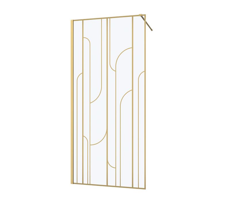 Paroi De Douche à L'italienne 90x195cm Sérigraphie Art Déco Arrondie - Or Brossé - Gatsby