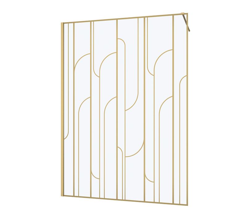 Paroi De Douche à L'italienne 140x195cm Sérigraphie Art Déco Arrondie - Or Brossé - Gatsby