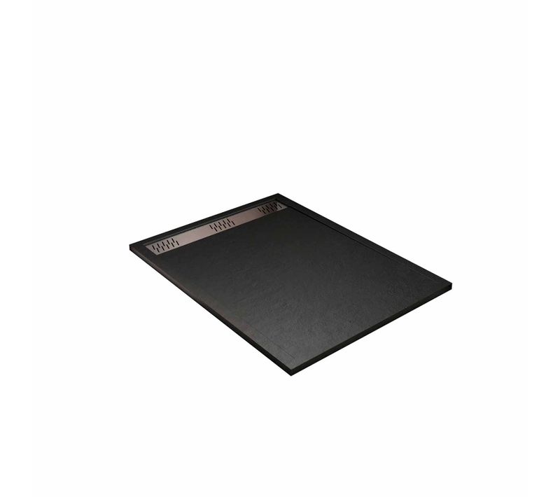 Receveur De Douche Extra-plat En Résine - Effet Pierre Grille Linéaire Chrome - 80x120 Cm - Noir