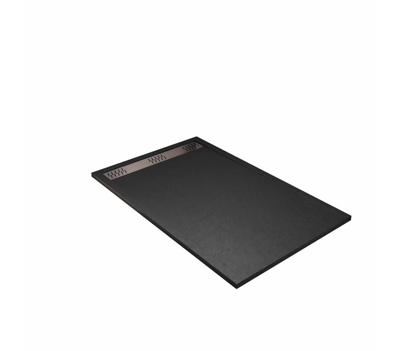 Receveur De Douche Extra-plat En Résine - Effet Pierre Grille Linéaire Chrome - 90x140 Cm - Noir