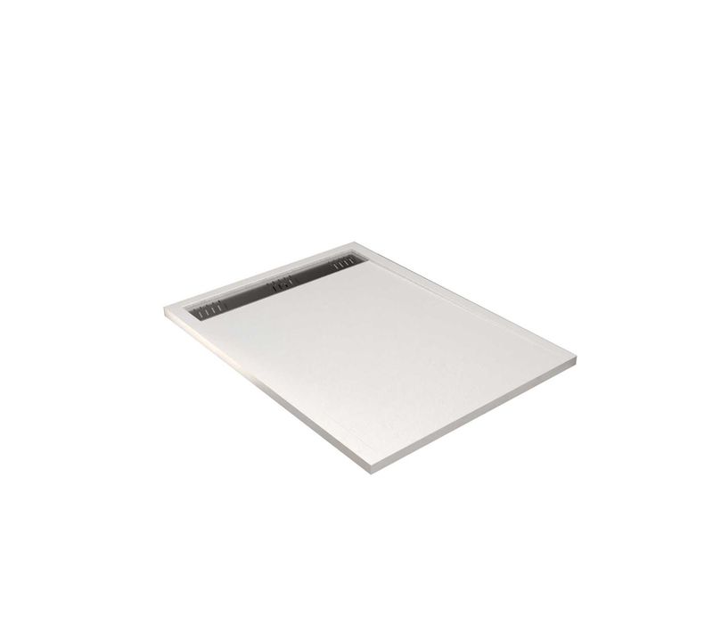 Receveur De Douche Extra-plat En Résine - Effet Pierre Grille Linéaire Chrome - 90x120 Cm - Blanc