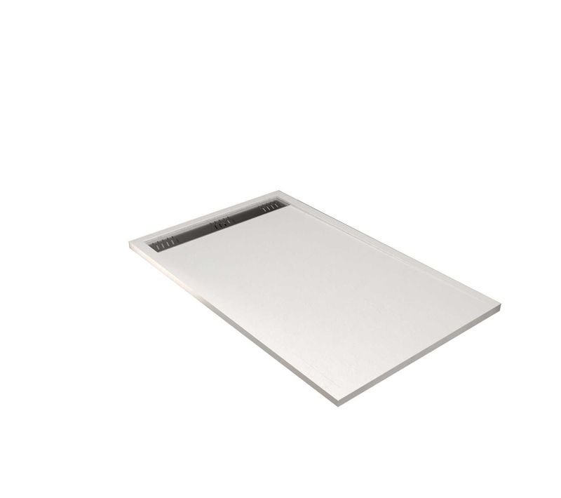 Receveur De Douche Extra-plat En Résine - Effet Pierre Grille Linéaire Chrome - 90x140 Cm - Blanc