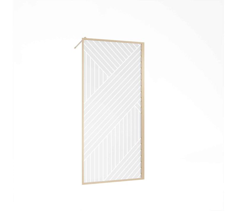 Paroi De Douche 90x200 Hinata - Style Japandi Geometrique - Cadre Effet Bois - Verre 6mm