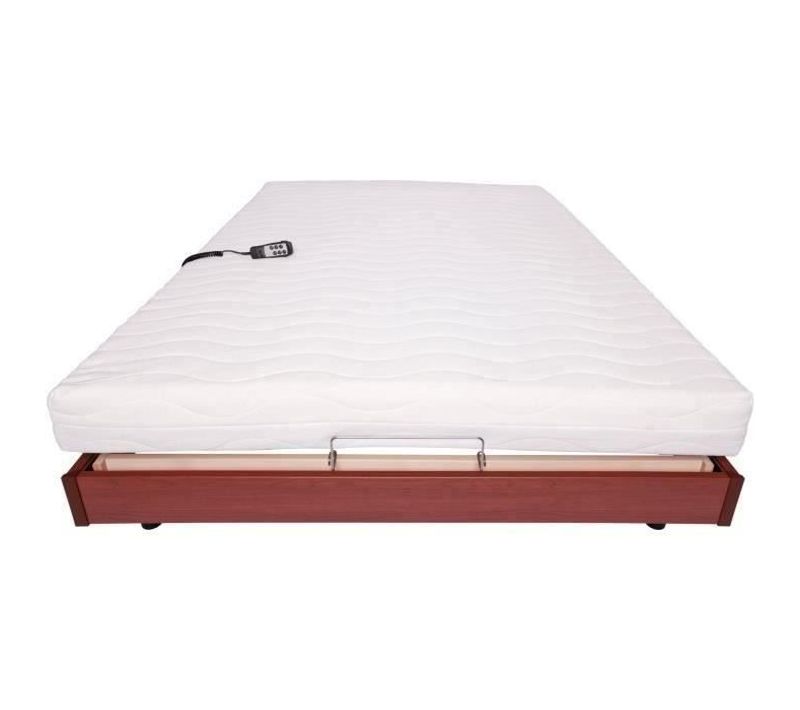 Lit Électrique Réglable Talca 140x190 + Matelas Mousse 14 Cm - Cerisier Satiné