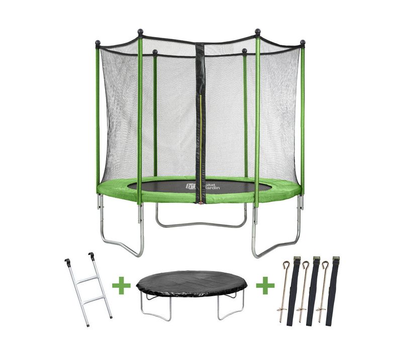 Trampoline "yoopi 2" - Ø 2.44 M - Avec Filet + Échelle + Couverture + Kit D'ancrage