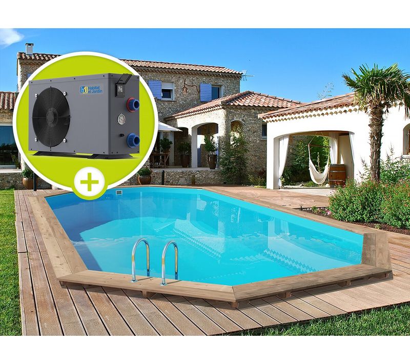Piscine Bois " Palma 130 " - 7.57 X 4.07 X 1.31 M + Pompe à Chaleur 6.1 Kw