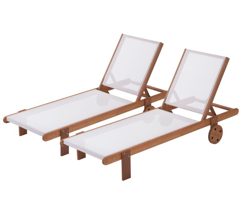 Lot De 2 Bains De Soleil En Bois Exotique "saïgon" - Maple - Ecru
