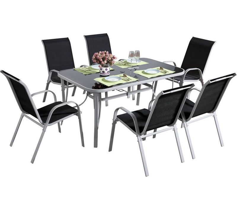 Table Et Chaises De Jardin En Textilène "cordoba" - Phoenix - 6 Places - Noir