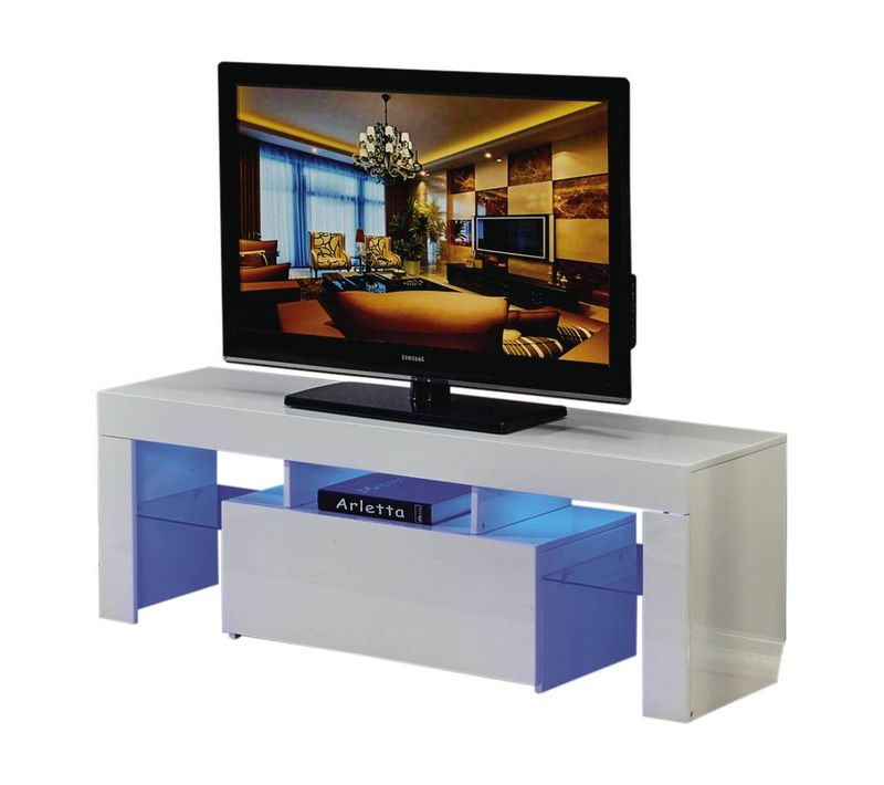 Meuble TV LED "borda" - 130 X 34 X 45 Cm - Blanc Laqué