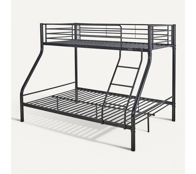 Lit Superposé En Métal "leo" Sommiers Inclus - 90/140 X 190 Cm - Noir