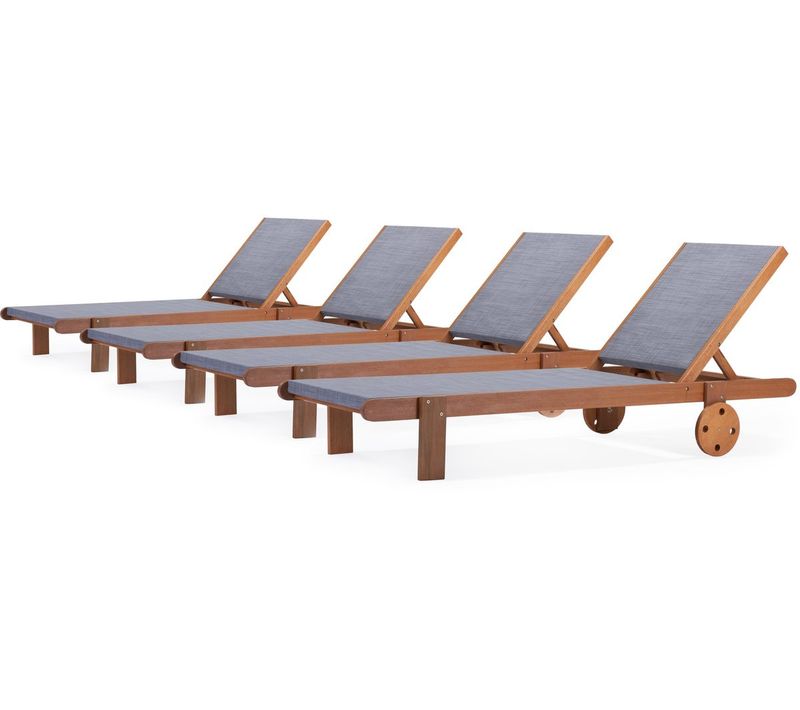 Bain De Soleil En Bois Exotique "saïgon" - Maple - Gris - Lot De 4