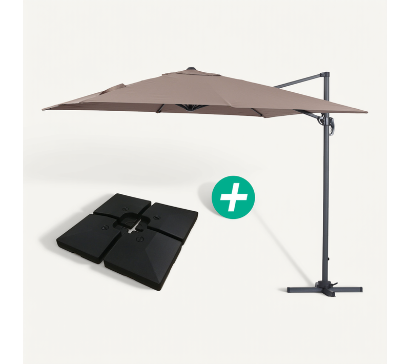 Parasol Jardin Déporté Alu "sun 3" - Carré - 3 X 3 M - Taupe - Dalles Incluses