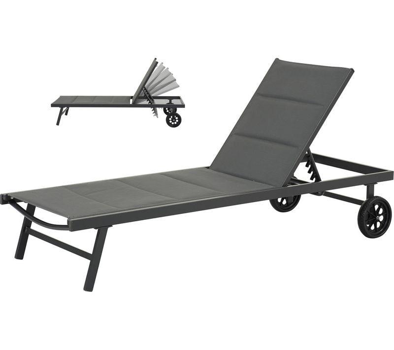 Bain De Soleil Textilène Matelassé Et Aluminium "bella" - Phoenix - Gris Foncé