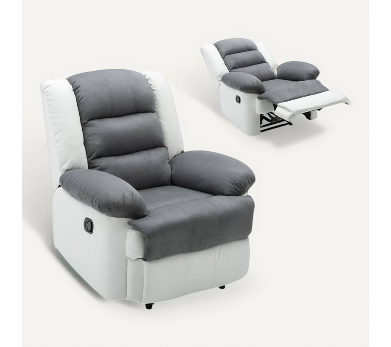 Fauteuil Relax "buckingham" - 85 X 93 X 100 Cm - Blanc / Gris Clair