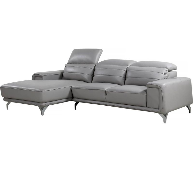 Canapé D'angle Cuir Reconstitué Et Pvc "leicester" - 4 Places - Gris Clair - Angle Gauche