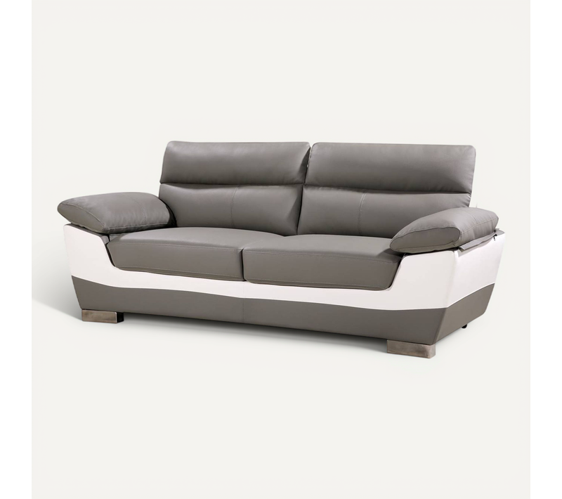 Canapé Fixe En Cuir Reconstitué Et Pvc " Dallas" - 210 X 88 X 90 Cm - 3 Places - Gris/blanc